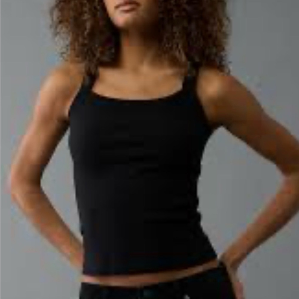 American Eagle Favorite Ribbed Tank Top Black Size Medium